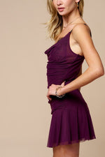 Plum Lace Trim Mesh Mini Dress