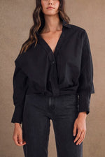 Oversized Self-Knot Front Button-Down Shirt pink- black