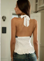 Polka Dot Lace Trim Halter Top red-white