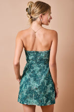 Emerald Green Floral Strapless Mini Dress