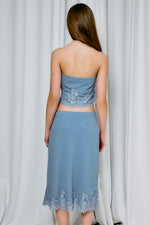 Dusty Blue Lace Trim Two-Piece Set
Top and Midi Skirt Sold Separately