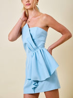 Sky Blue Draped Bow Mini Dress