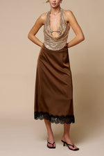 Gold Metallic Mesh Cowl Neck Halter Top