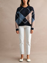 Navy Blue Argyle Knit Sweater