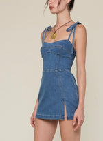 Blue Denim Tie-Shoulder Mini Dress