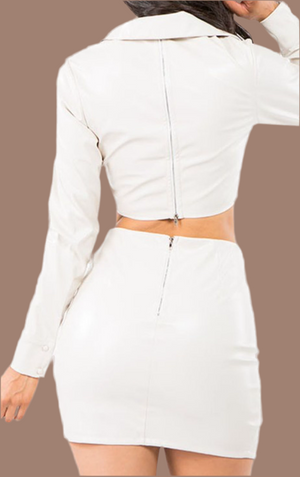 ✨ Faux Leather Tie-Front Crop & Mini Skirt Set ✨bone