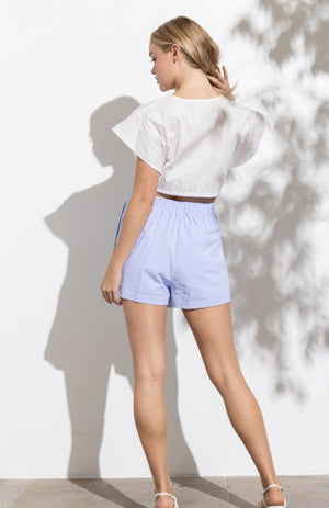 Tamara Tie-Front Flutter Sleeve Crop Top and skirt
