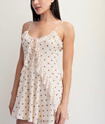 Mesh Butter Cream Polka Dot Ruffle Mini Dress