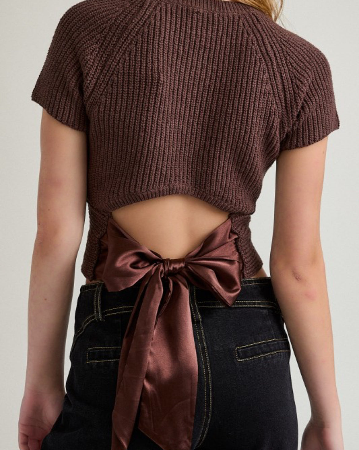 Sweet Knit Back Bow Top 🎀wine - brown