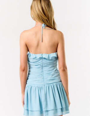 Skyfall Ruffle Halter Mini Dress