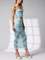 Blue Wave Print mesh Crop Top |and skirt set. Sold separately