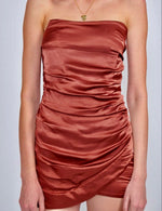 Melony Satin Ruched Tube Mini Dress 🤎