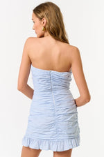 Tina strapless ruched mini dress - blue stripe