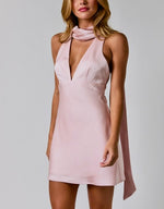 Pink Satin Scarf Halter Mini Dress