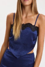 Navy Satin Lace Trim Two-Piece Set sold separately