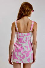 Pink & White Mini Dress with Pockets