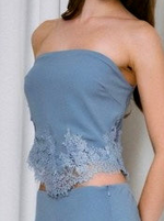 Dusty Blue Lace Trim Two-Piece Set
Top and Midi Skirt Sold Separately
