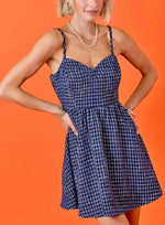 Navy Blue Tweed Fit and Flare Mini Dress
