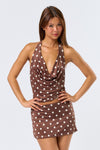 Mocha Polka Dot Cowl Halter Top 🤎✨