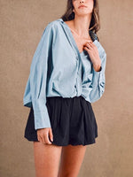 Dusty Blue Twist-Front Button Down Top