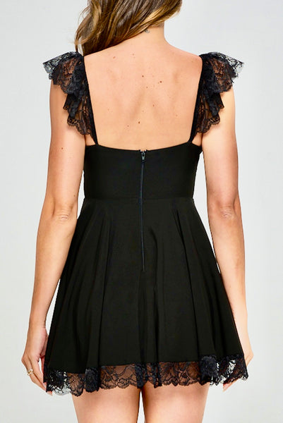 Black lace fit and flare dress L / Black lace dress Black lace fit and flare dress L / Black lace dress