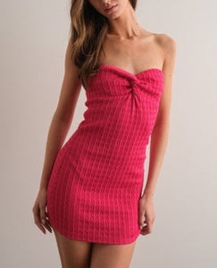 Kyla knit fuchsia Strapless Mini Dress