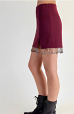 Burgundy Beaded Fringe Halter Two piece set-burgundy