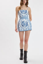Blue Porcelain Print Mini Dress