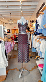 Brown Polka Dot Mesh Cami Top and skirt set
(Sold Separately)