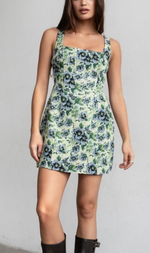 Green floralTapestry Corset Mini Dress