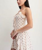 Mesh Butter Cream Polka Dot Ruffle Mini Dress