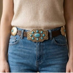 Western Concho vegan Leather Ring belt