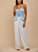 Sky Blue Pleated Peplum Corset Top