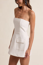 Strapless Pocket detail Mini Dress olive-red-royal blue- white