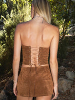 Western Suede embroidered Corset Top and skirt - brown