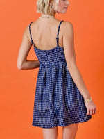 Navy Blue Tweed Fit and Flare Mini Dress