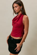 Maroon Halter Cowl Neck Top