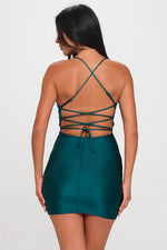 Emerald green open back crisscross mini bodycon dress