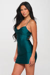 Emerald green open back crisscross mini bodycon dress