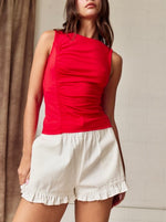 Ruched Sleeveless Top red -cobalt blue