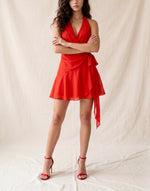 Scarlet red Halter Wrap Mini Dress