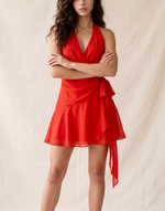 Scarlet red Halter Wrap Mini Dress