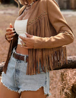 Western Fringe Suede Jacket – Tan