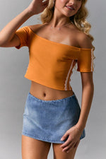 Orange Lace Trim Off-Shoulder Top