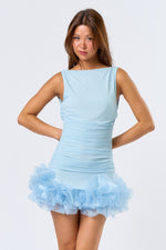 💙 Cloud Nine Ruffle Mini Dress – Powder Blue