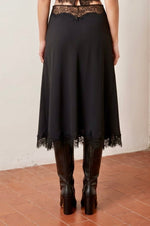 Black Lace trim Midi Skirt