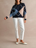 Navy Blue Argyle Knit Sweater