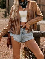 Western Fringe Suede Jacket – Tan
