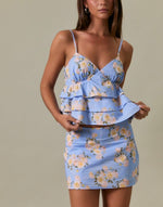 Blue Floral Ruffle Top & Mini Skirt Set (Sold Separately)