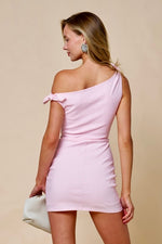 Pink Bow One-Shoulder Mini bodycon Dress